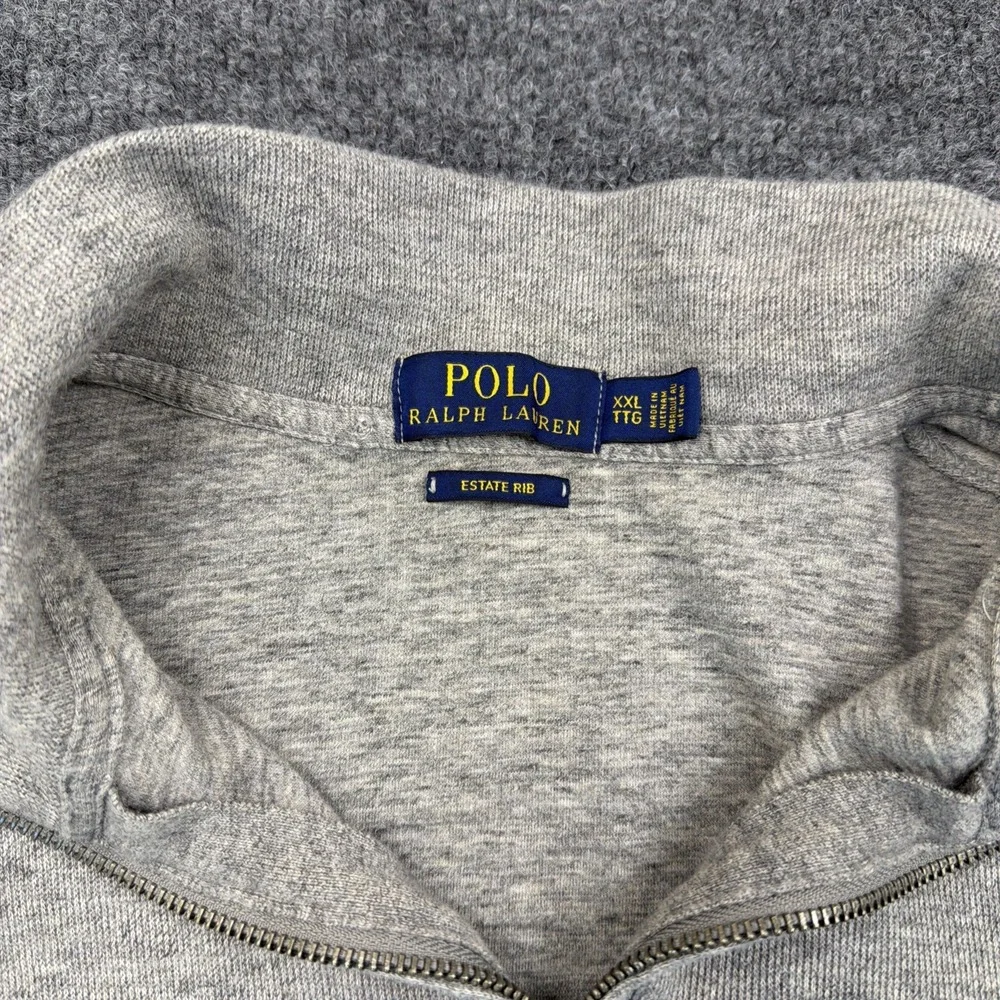 Polo Ralph Lauren‎ Sweater Mens 2XL Gray 1/4 Zip Estate Rib Pullover Flesh Pony